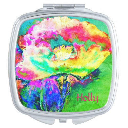 Yellow pink abstract poppy abstract watercolor  compact mirror