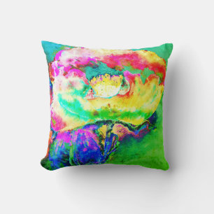 Yellow pink abstract poppy abstract watercolor throw pillow