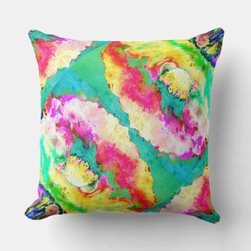 Yellow pink abstract poppy abstract watercolor  throw pillow