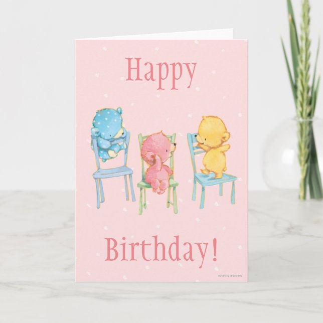 Yellow, Pink, and Blue Bears on Chairs Card (Front)