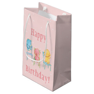 Yellow, Pink, and Blue Bears on Chairs Small Gift Bag