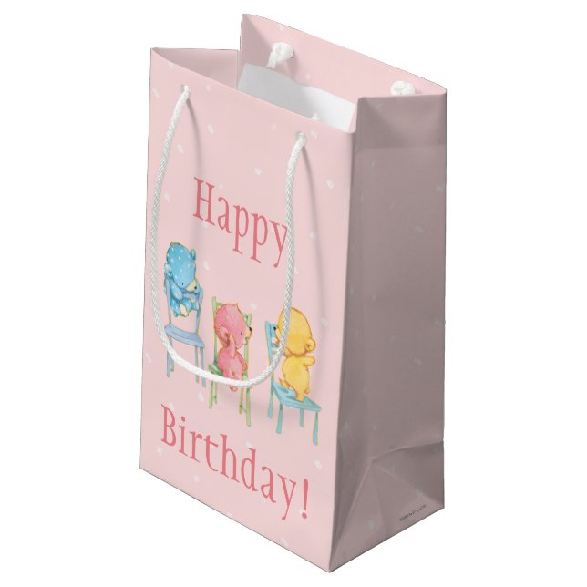 Yellow, Pink, and Blue Bears on Chairs Small Gift Bag (Back Angled)