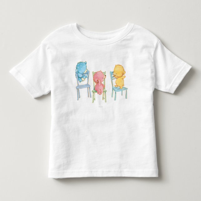 Yellow, Pink, and Blue Bears on Chairs Toddler T-shirt (Front)
