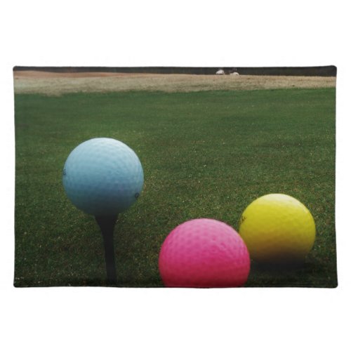 yellow pink and blue Golf Balls Cloth Placemat