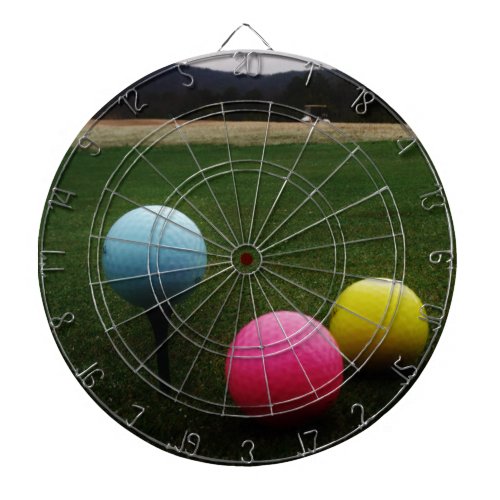 yellow pink and blue Golf Balls Dartboard