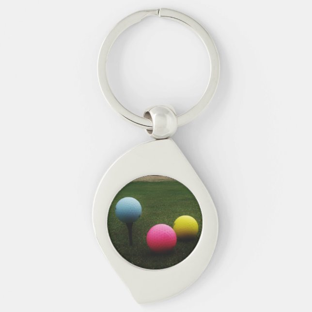 YELLOW, PINK AND BLUE Golf Balls Keychain (Front)