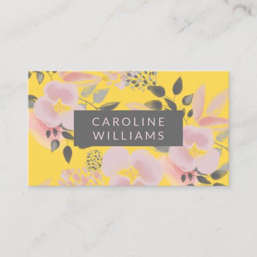 Yellow Pink and Gray Floral Trend Setter Business Card