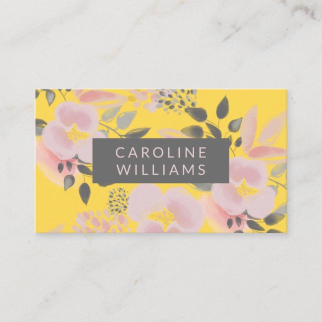 Yellow Pink and Gray Floral Trend Setter Business Card (Front)