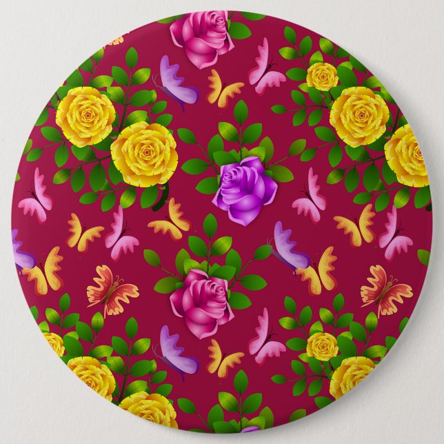 Yellow, Pink And Purple Rose Flower Button (Front)
