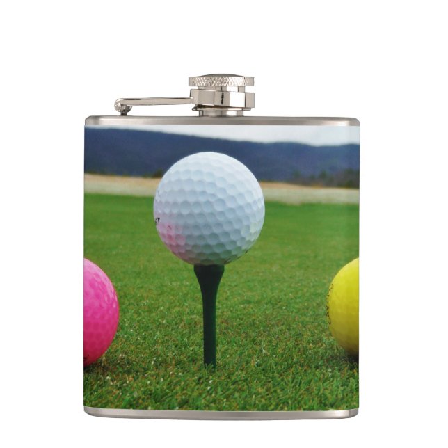 YELLOW, PINK AND WHITE  Golf Balls Flask (Front)