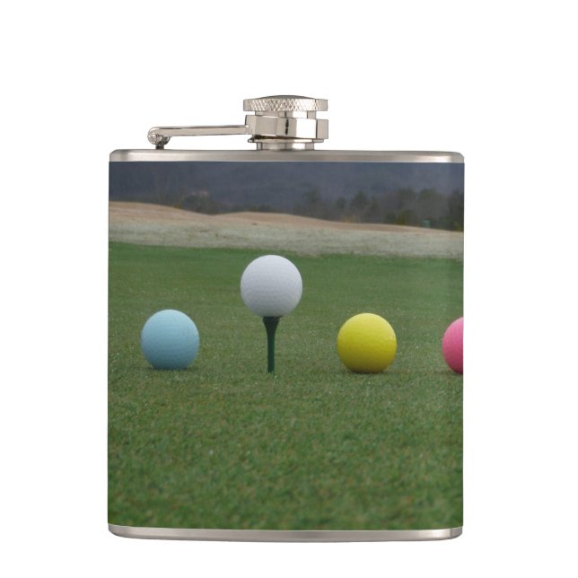 YELLOW, PINK AND WHITE  Golf Balls Flask (Front)