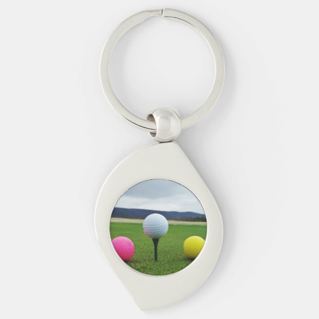 YELLOW, PINK AND WHITE  Golf Balls Keychain (Front)