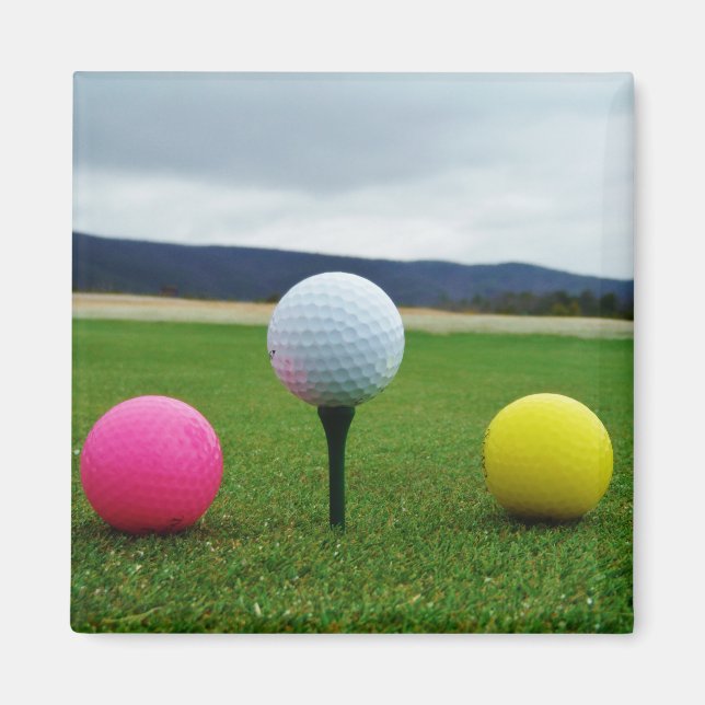 YELLOW, PINK AND WHITE  Golf Balls Magnet (Front)