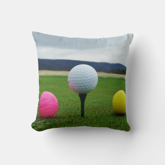 YELLOW, PINK AND WHITE  Golf Balls Throw Pillow (Front)