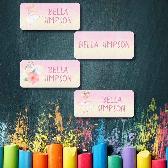 Yellow/pink ballerina waterproof clothing name  labels (Yellow/pink ballerina waterproof clothing name labels)