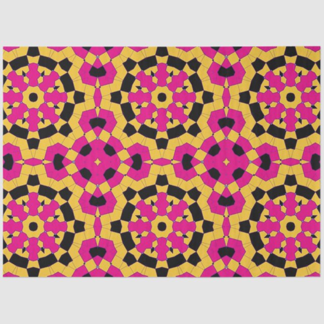 Yellow Pink & Black Geometric Mosaic Pattern Tissue Paper (Front)