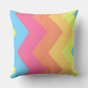 Yellow, Pink, Blue and Orange Chevron Pattern Throw Pillow
