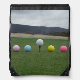 YELLOW, PINK, BLUE AND WHITE  Golf Balls Drawstring Bag