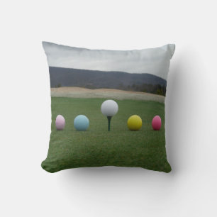 YELLOW, PINK, BLUE AND WHITE Golf Balls Throw Pillow