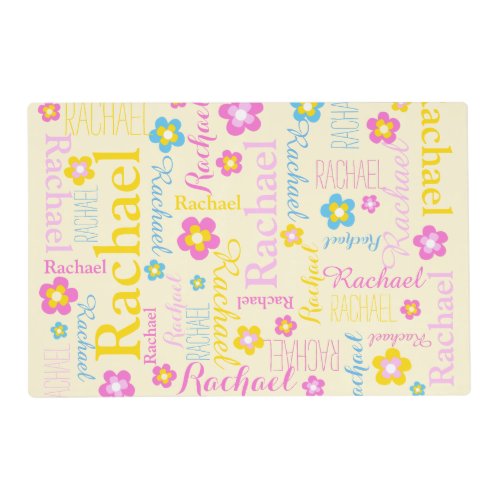 Yellow pink blue girls name Rachael flower Placemat