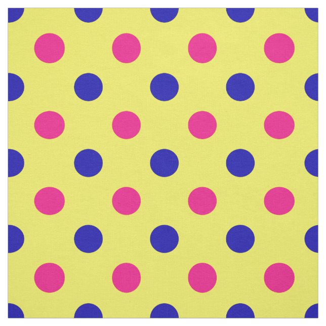 Yellow Pink Blue Polka Dot Pattern Fabric (Swatch)