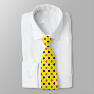 Yellow Pink Blue Polka Dot Pattern Neck Tie