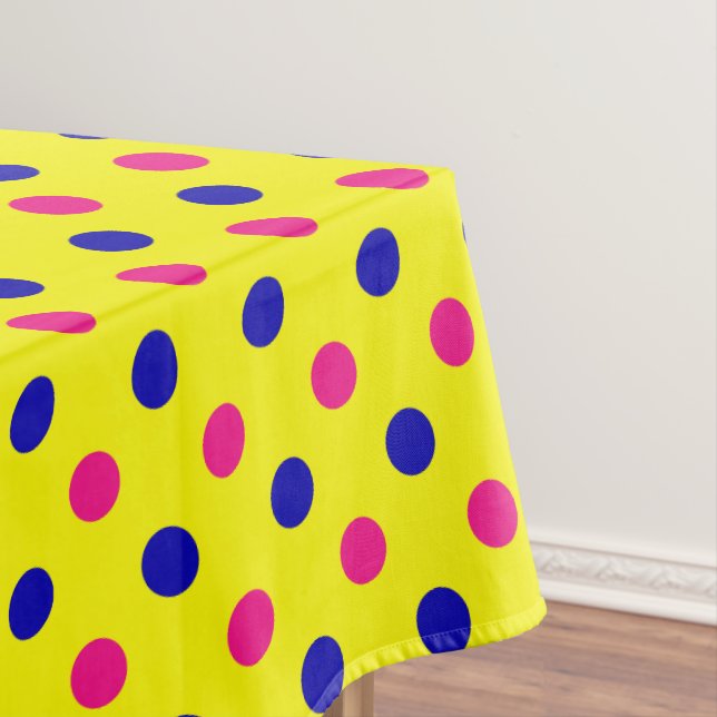 Yellow Pink Blue Polka Dot Pattern Tablecloth (In Situ)