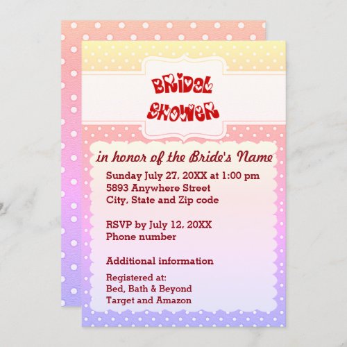 Yellow Pink Blue  White Polka Dots Heart Shower Invitation