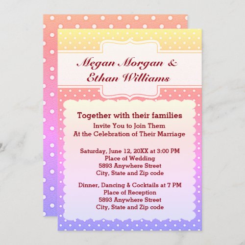 Yellow Pink Blue  White Polka Dots Wedding Invitation