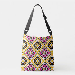 Yellow &amp; Pink Boho Ethnic Geometric Pattern Crossbody Bag