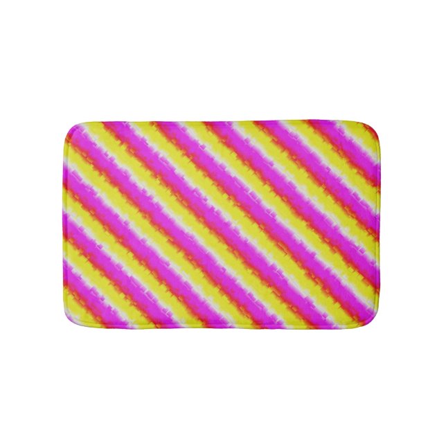 Yellow Pink Broken Glass Rainbow Stripes Bath Mat (Front)