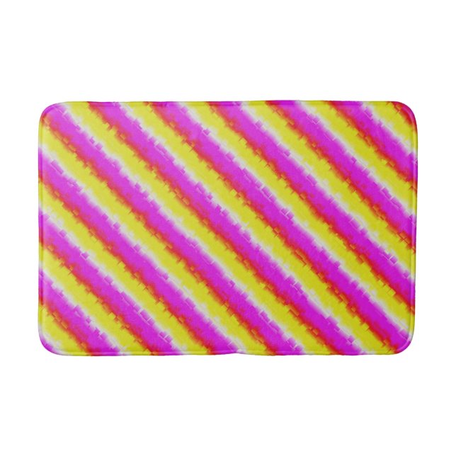 Yellow Pink Broken Glass Rainbow Stripes Bath Mat (Front)