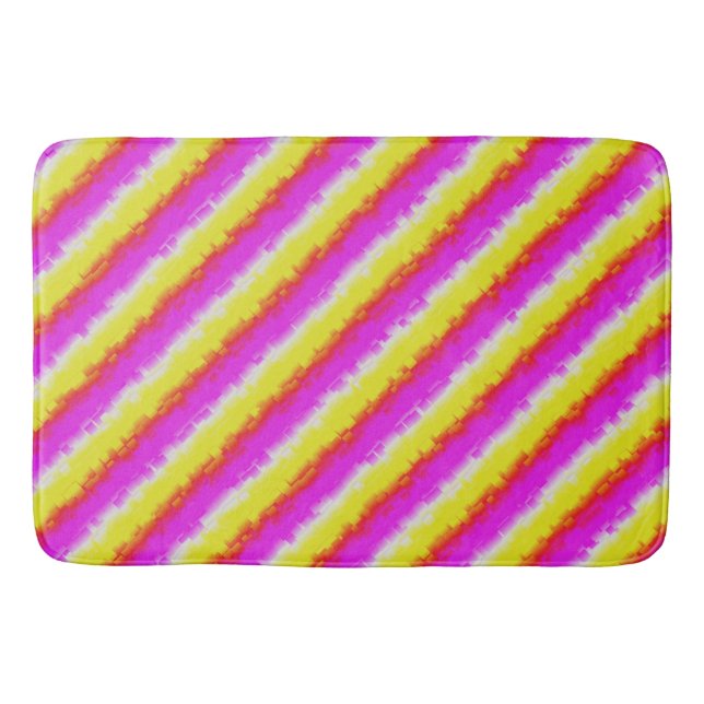 Yellow Pink Broken Glass Rainbow Stripes Bath Mat (Front)