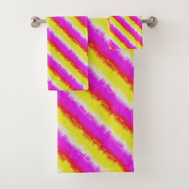 Yellow Pink Broken Glass Rainbow Stripes Bath Towel Set (Insitu)