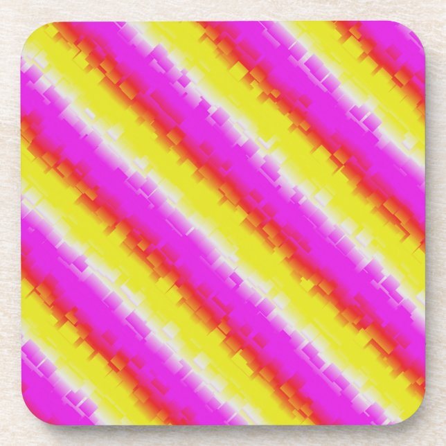 Yellow Pink Broken Glass Rainbow Stripes Beverage Coaster (Front)