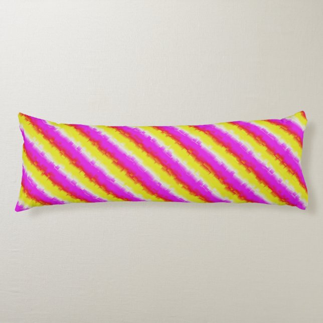 Yellow Pink Broken Glass Rainbow Stripes Body Pillow (Front)