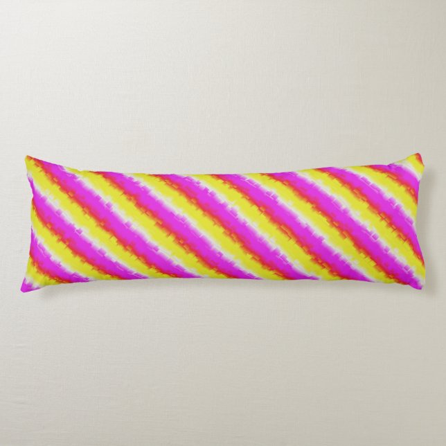 Yellow Pink Broken Glass Rainbow Stripes Body Pillow (Front)
