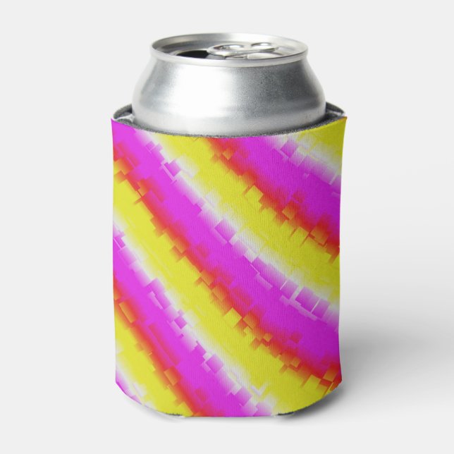 Yellow Pink Broken Glass Rainbow Stripes Can Cooler (Can Front)