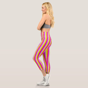 Yellow Pink Broken Glass Rainbow Stripes Capri Leggings
