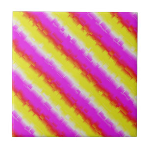Yellow Pink Broken Glass Rainbow Stripes Ceramic Tile