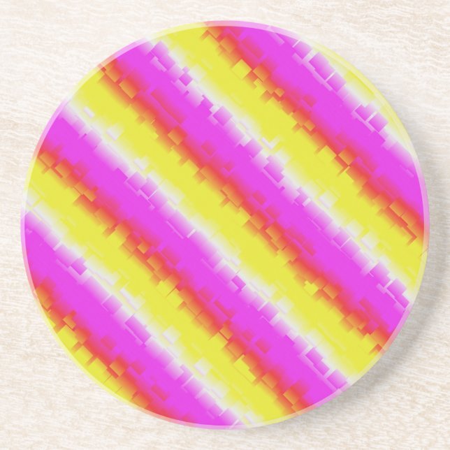 Yellow Pink Broken Glass Rainbow Stripes Coaster (Front)