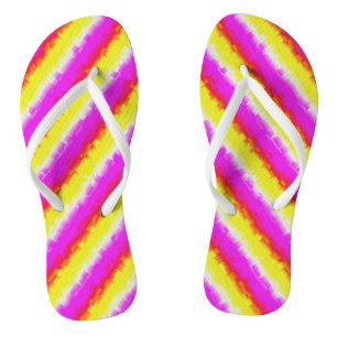 Yellow Pink Broken Glass Rainbow Stripes Flip Flops