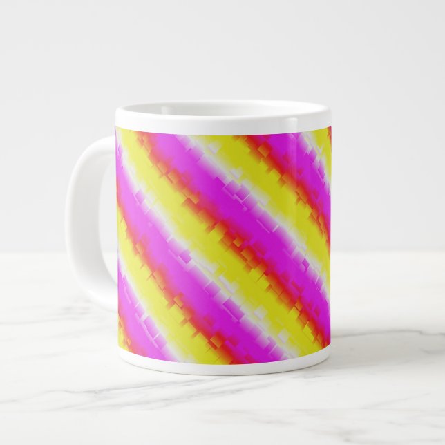 Yellow Pink Broken Glass Rainbow Stripes Giant Coffee Mug (Front Left)