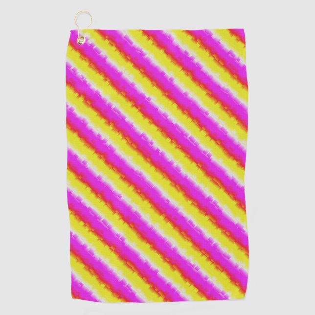 Yellow Pink Broken Glass Rainbow Stripes Golf Towel (Front)