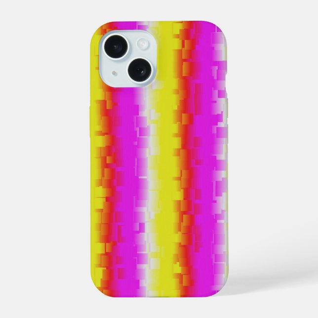 Yellow Pink Broken Glass Rainbow Stripes iPhone 15 Case (Back)