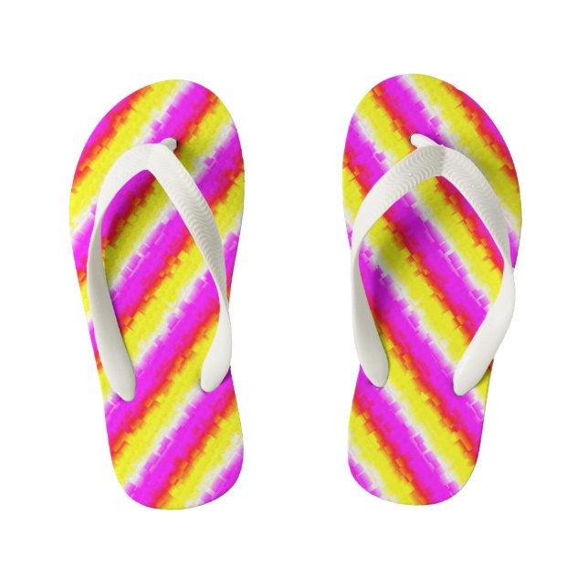 Yellow Pink Broken Glass Rainbow Stripes Kid's Flip Flops (Footbed)