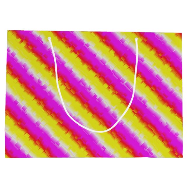 Yellow Pink Broken Glass Rainbow Stripes Large Gift Bag (Back)
