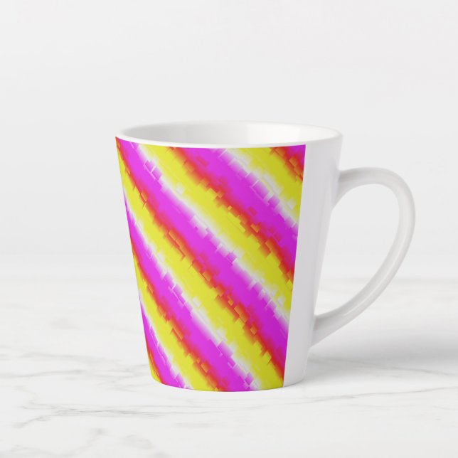 Yellow Pink Broken Glass Rainbow Stripes Latte Mug (Right)