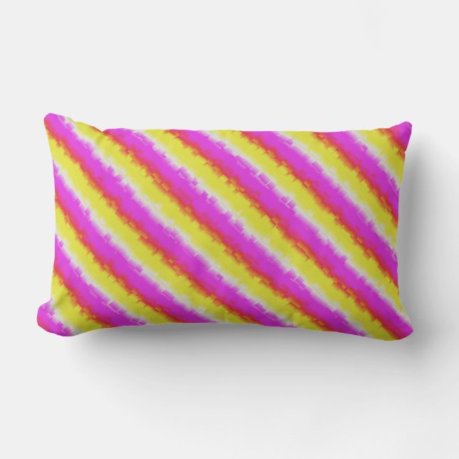 Yellow Pink Broken Glass Rainbow Stripes Lumbar Pillow (Front)