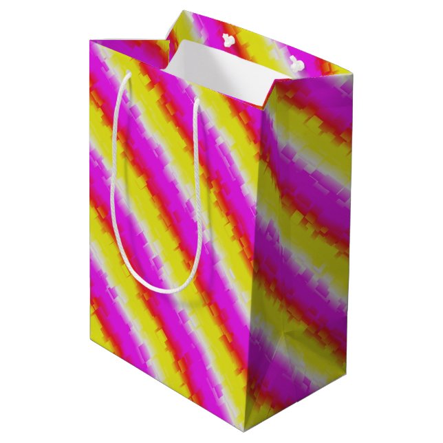 Yellow Pink Broken Glass Rainbow Stripes Medium Gift Bag (Back Angled)